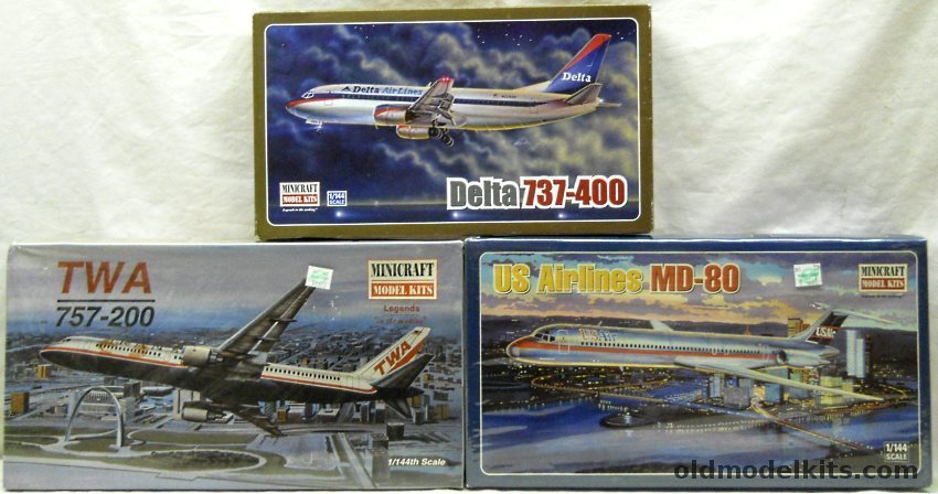 Minicraft 1/144 14482 Boeing 757 -200 TWA / 14493 MD-80 USAir (US Airways) / 14506 Boeing 737 -400 Delta Air Lines plastic model kit